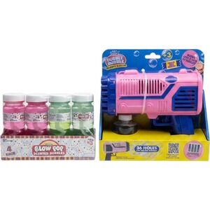Dubble Bubble Bubble Blaster 36 Hole Gun & Charms Blow Pop Scented Bubbles 4Pack